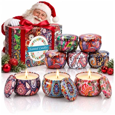 Immagine prodotto di Candele profumate in soia, confezione regalo da 8 pezzi, ideali per le feste