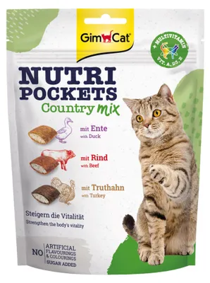 Produktbild von GimCat Nutri Pockets Country Mix, Katzensnack mit cremiger Füllung, 150 g Beutel