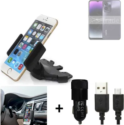 Produktbild von TOP SET K-S-Trade Autohalterung kompatibel mit Oukitel C32 CD Schlitz Halterung KFZ-Halter Radio Handy Halterung 360° drehbar DVD-Schacht inkl. Micro