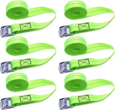 Immagine prodotto di Cinghie di fissaggio con morsetto 6 cinghie di fissaggio Cinghie di fissaggio corte fino a 150 kg 1 m x 25 mm per moto Portabiciclette Capacità di carico estremamente robusta (verde)