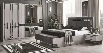 Produktbild von Schlafzimmer Set Komplettes Bett 2x Nachttische Kleiderschrank Luxus Möbel