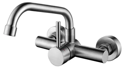 Produktbild von Wasserhahn für die Küche zur Wandmontage, Küchenarmatur mit 360° drehbarem Auslauf, Wandarmatur aus Edelstahl, Matt