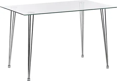 Produktbild von BELIANI Esstisch Transparent Tischplatte Rechteckig aus Sicherheitsglas 120 x 70 cm Hair Pin Beine aus Eisen in Silber 3 Streben Schutzkappen Modern