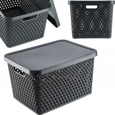 Produktbild von KADAX Aufbewahrungskorb, Korb mit Deckel, Aufbewahrungskiste, Aufbewahrungsbox aus Plastik (18L, Grau)