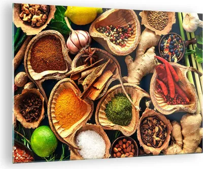 Produktbild von Bilder auf glas - Küche Essen Kräuter Gewürze - 70x50cm - Glasbilder - Wandbilder - Kunstdruck - zum Aufhängen bereit - Wanddekoration aus Glas - Glas Bilder - Wandbild auf Glas - GAA70x50-2844