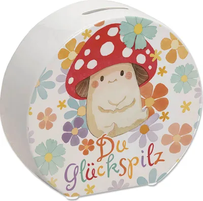 Produktbild von Du Glückspilz Spardose mit Blumen Hintergrund