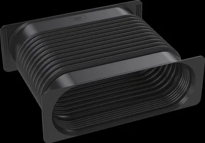 A black flexible connector with oval ends.