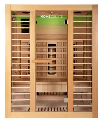 Produktbild von HOME DELUXE – Infrarotkabine REDSUN L DELUXE - 153 x 110 x 190 cm - für 3 Personen, 6 Vollspektrumstrahler, Holz: Hemlocktanne I Infrarotsauna, Sauna, Wärmekabine, Infrarot