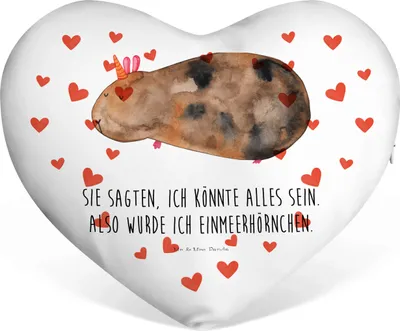 Produktbild von Mr. & Mrs. Panda Kuschelkissen Einhorn Meerschweinchen - Weiß - Geschenk, dekoartikel, Dekokissen, Einhörner, Liebeskissen, Unicorn, Kissen Herz, Sofakissen, Meerschwein