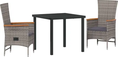 Produktbild von Möbel 3-teiliges Garten-Esstischset mit Kissen aus grauem Poly-Rattan - Gartenstühle 3379436