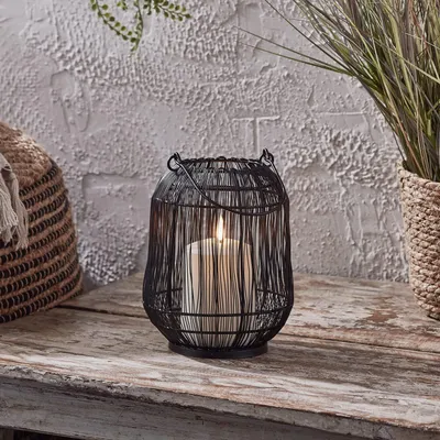 LED Flammenlose Außenkerze, Schwarz, 19 cm, Timer