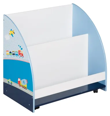 Produktbild von roba Kinder Regal 'Rennfahrer', Spielzeug- & Bücher-Regal fürs Kinderzimmer, Spielregal fahrbar & drehbar mit Rollen, blau
