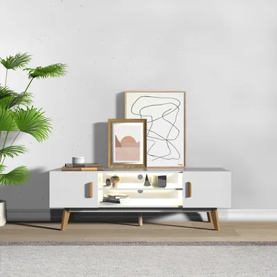 Image de kalb | Lia buffet TV blanc avec éclairage intégré au look skandi 150cm