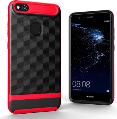 Image de Coque arrière pour Huawei P10 Lite - Coque de protection pour téléphone portable - Coque 3D au design prismatique, rouge
