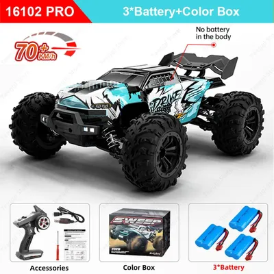 Zdjęcie produktu dla Samochód terenowy RC sterowany radiowo - model 16102 Pro - skala 1:16 - napęd na wszystkie koła - oświetlenie LED - prędkość 70 km/h - kolor niebieski