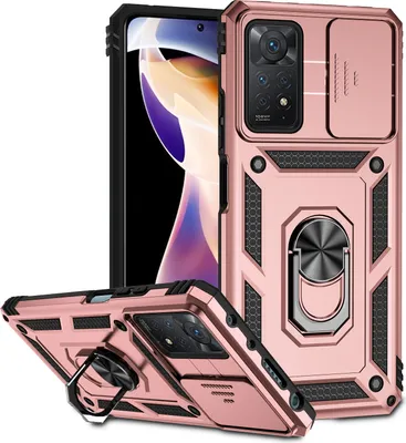 Image de Étui pour Xiaomi Redmi Note 11 Pro/Note 11 Pro 5G étui double couche avec couvercle coulissant pour appareil photo et anneau de support Rose