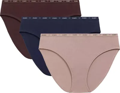Productafbeelding van Damen slips, sportmodel, Atlantic, hoge taille, 3-pack, bruin, beige, marineblauw, maat S