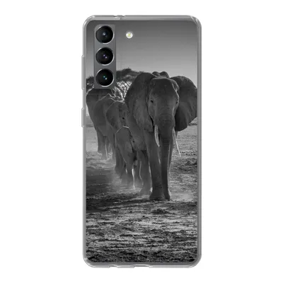 Produktbild von MuchoWow® Handyhülle Schutzhülle Hülle für Samsung Galaxy S21 Elefant - Einfarbig - Tiere - Schwarz - Weiß Silikon Softcase Handy Hülle - Softcase