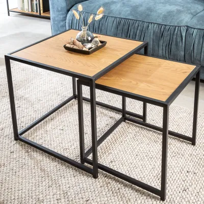 Produktbild von Design Beistelltische 2er Set SLIM LINE 50cm Wildeiche schwarz Industrial Stil