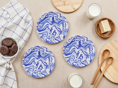 Image de Hermia Concept, ensemble de 6 assiettes à dessert en céramique de haute qualité, bleu et blanc, 19,3 cm