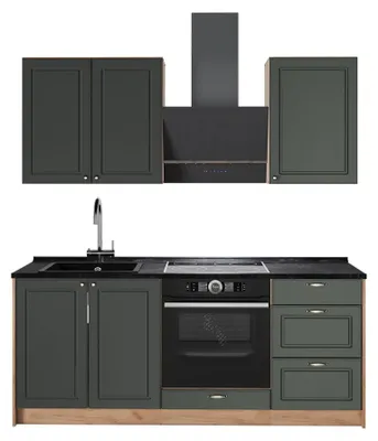 Produktbild von Singleküche Vicco Fame-Line Grün-Gold Landhaus/Goldkraft Eiche 190 cm ohne Arbeitsplatte, Model 64886