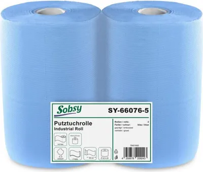 Produktbild von Industriepapierrolle Sobsy - 2-lagig - blau - 2 Rollen - 37,5x36 cm
