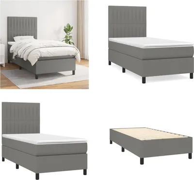 Produktbild von vidaXL Boxspringbett mit Matratze Dunkelgrau 90x190 cm Stoff - Boxspringbett - Boxspringbetten - Bett - Schlafzimmermöbel