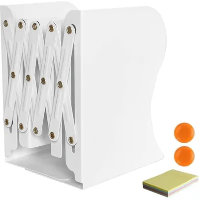Immagine prodotto di Supporti per libri in metallo, regolabili, estensibili, colore bianco, confezione singola, lunghezza regolabile da 15 a 50 cm