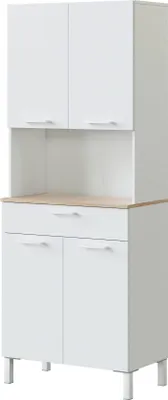 Produktbild von Mehrzweck-Schrank Chandler, Hilfsküchenschrank, Sideboard mit 4 Türen und 1 Schublade mit Einlegeböden, Kleiderschrank öffnen, 72x40h186 cm, Weiß und Eiche