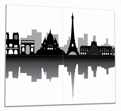 Produktbild von Wallario Herdabdeckplatte aus Glas, Größe 60 x 52 cm 2-teilig, Motiv Silhouetten Pariser Sehenswürdigkeiten