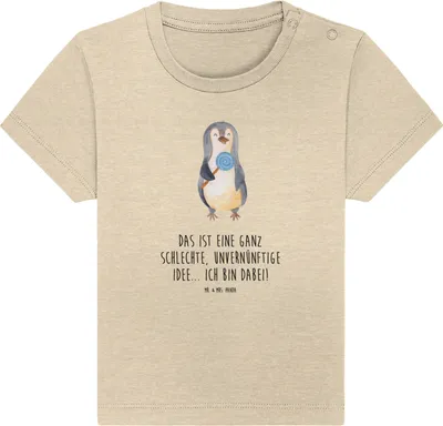 Produktbild von Mr. & Mrs. Panda Babyshirt Pinguin Lolli 6. - 12. Monat - Natural Raw - Geschenk, Organic Baby T-Shirt, Blödsinn, Süßigkeiten, Oberteil, , Spruch, Unvernünftig