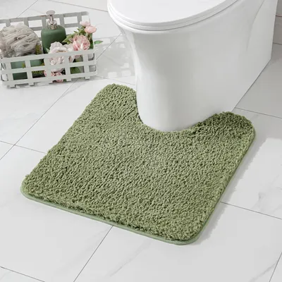 Immagine prodotto di Tappetino da bagno a forma di U, antiscivolo, color verde oliva, 50x60 cm, in microfibra