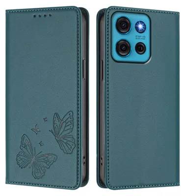 Produktbild von Lederhülle für Motorola Moto G75 5G, Schmetterling Prägung Leder Brieftasche Schutzhülle mit Ständer Grün