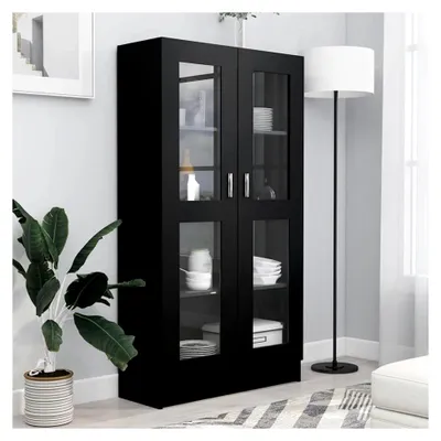 Produktbild von Vitrinenschrank Schwarz 82,5 x 30,5 x 150 cm Holzwerkstoff