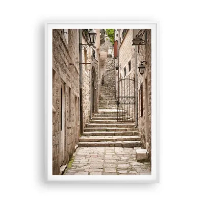 Produktbild von Gerahmtes Poster - Weißer Rahmen - Treppen Kroatien Dubrovnik - 70x100 cm - Wand Bild - Wanddeko - Wandbilder - Kunstposter - Wandposter - Bilderrahmen - Bilder - Kunstdruck - P2WPA70x100-5148