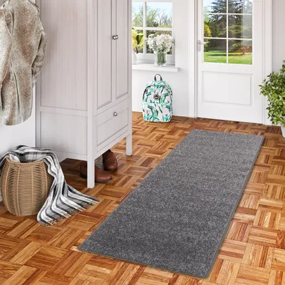 Produktbild von Hochflor Langflor Teppich Läufer Cottage Einfarbig, Größe:80x160 cm, Farbe:Grau