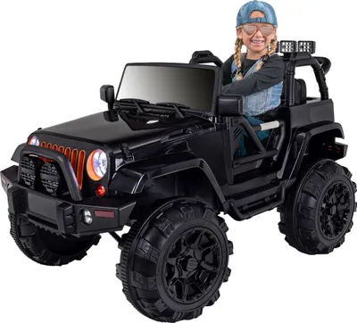 Produktbild von Actionbikes Motors Kinder Elektroauto Offroad Jeep Adventure | LED Scheinwerfer - ab 3 Jahren - Sound - Elektro Kinder Auto - Fernbedienung (Schwarz)