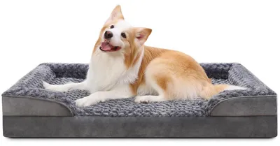 Produktbild von Hundebett Orthopädisch Mittelgroße Hunde Grau L 90x57x16 cm Abnehmbarer Bezug Waschbar Wasserdicht