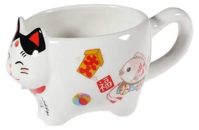 Productafbeelding van Lachineuse 2572: Mok met Japanse kat, geluksbringer, porselein, wit