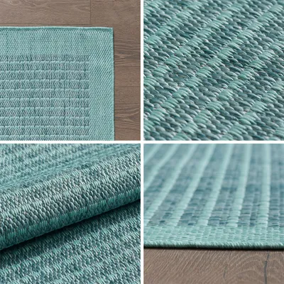 Produktbild von Outdoor Teppich Wetterfest Terrasse Balkon Garten Küchenteppich Einfarbiges Design Flachgewebe Sisal Look Waschbarer Teppich Verschiedene Große : 140 X 200 cm , Farbe : Blau