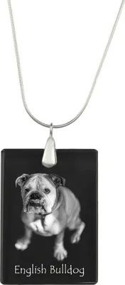 Produktbild von Bulldog, Englische Bulldogge - Kristallanhänger mit Hund, Silberhalskette mit Foto, personalisierter Anhänger der Marke Art-Dog