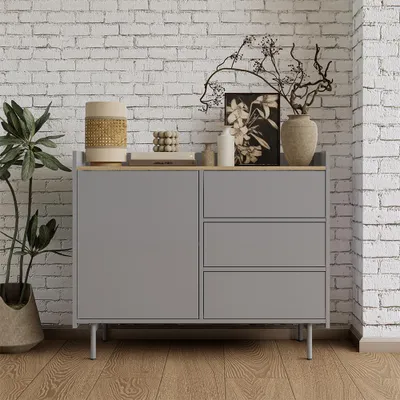 Immagine prodotto di Cassettiera per camera da letto Vicco Velina Grigio 100 x 82 cm con 3 cassetti e 1 anta, Model 56415