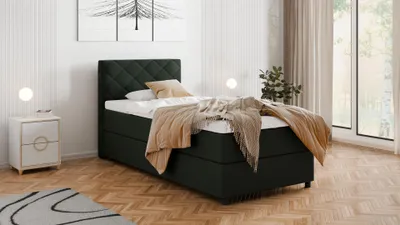 Produktbild von BOXSPRINGBETT Diamaro 100x200 cm mit Bettkasten und Topper - Dunkelgrün