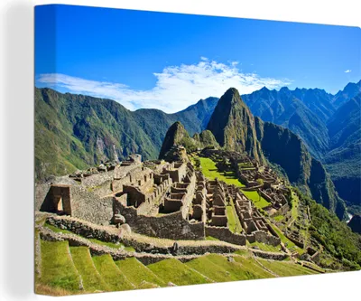 Zdjęcie produktu dla MuchoWow® - Obraz na płótnie - Machu Picchu w jasnych kolorach, Peru, fototapeta, dekoracja ścienna, obrazy do salonu, 90x60cm