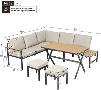 Produktbild von Rattan Lounge Set 2 Stühle 1 Tisch 4 Hocker Garten