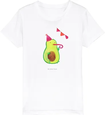 Produktbild von Mr. & Mrs. Panda Kleinkinder T-Shirt Avocado Party 5-6 Jahre (110/116) - Weiß - Geschenk, Kinder Jungen, Avocados, Happy Birthday, Geburtstag, Kindershirt, Baumwoll