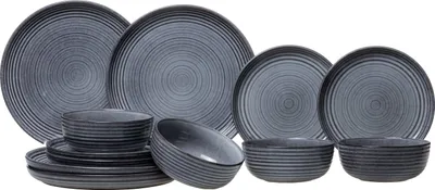 Obrázek produktu pro Sada nádobí Cosy & Trendy Kentucky Grey - 12 kusů / 4 osoby - 4 jídelní talíře, 4 snídaňové talíře a 4 misky