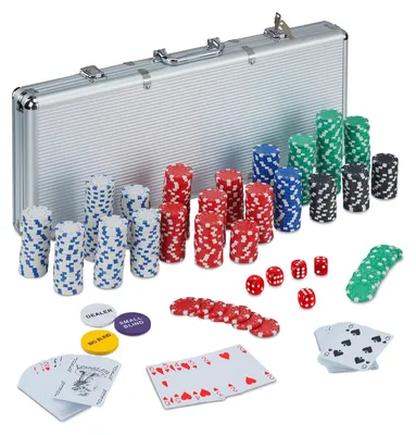 Produktbild von Poker-Set, Poker-Koffer – 500 Chips ohne Wertangabe – Verschließbarer Koffer – Silberfarben