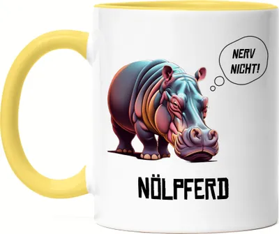 Produktbild von Nerv nicht Nölpferd Tasse Gelb Wortwitz Sarkasmus Arbeit Büro