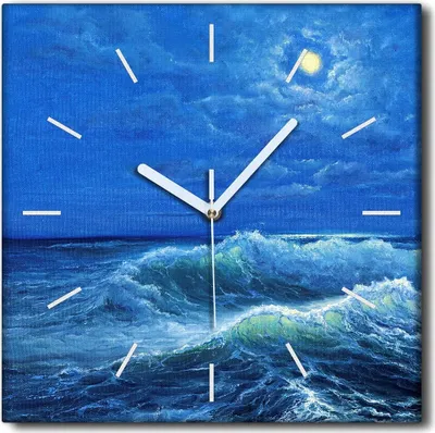 Produktbild von Coloray Uhr auf Leinwand 30x30 cm Wand Uhr Dekoration Wohnzimmer Segeltuch weiße Zeiger -Meerseerwellen